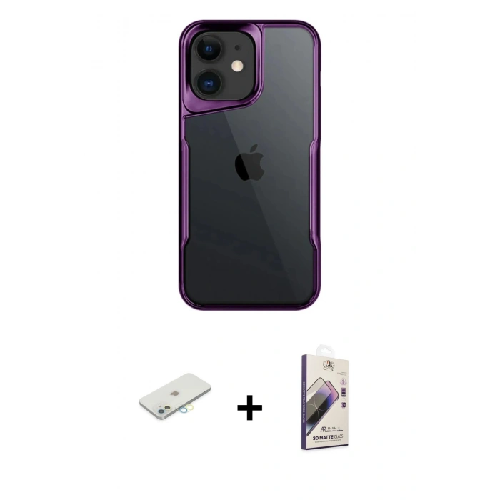 MARSİLYAN™- iPhone 11 Kılıf Akış Çizgi Koleksiyonu - Siyah Bilvis 3D Mat Cam Ekran Koruyucu + Renkli Kamera Lens Koruma Cam - SI