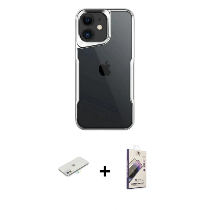 MARSİLYAN™- iPhone 11 Kılıf Akış Çizgi Koleksiyonu - Siyah Bilvis 3D Mat Cam Ekran Koruyucu + Renkli Kamera Lens Koruma Cam - SI