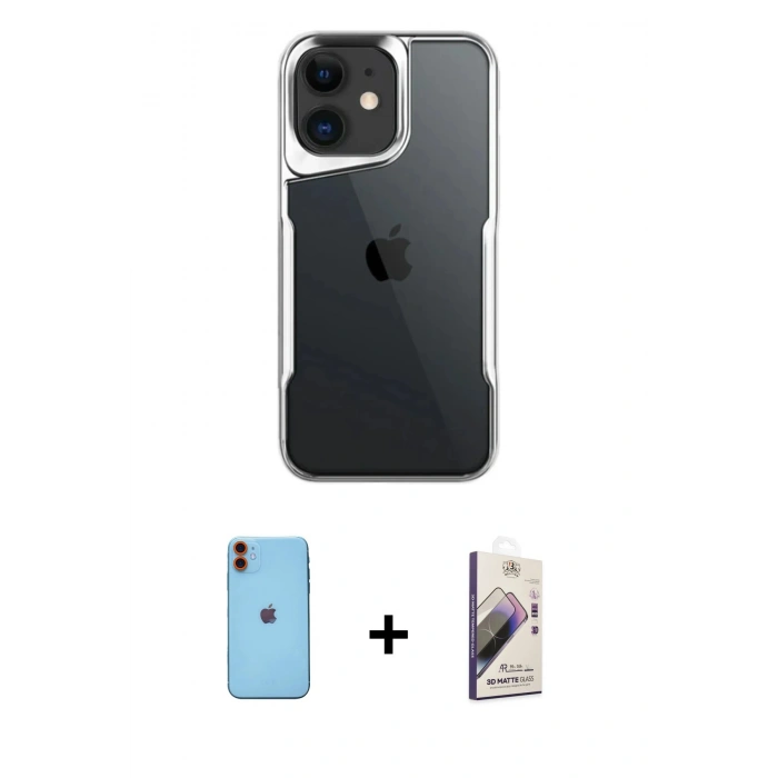 MARSİLYAN™- iPhone 11 Kılıf Akış Çizgi Koleksiyonu - Siyah Bilvis 3D Mat Cam Ekran Koruyucu + Turuncu Neon Fosforlu Kamera Lens