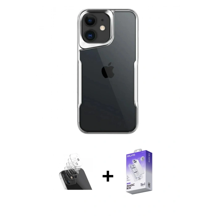 MARSİLYAN™- iPhone 11 Kılıf Akış Çizgi Koleksiyonu - Siyah Bilvis 5in1 3D Magic Cam Ekran Koruyucu + Kamera Lens Koruma Cam - SF