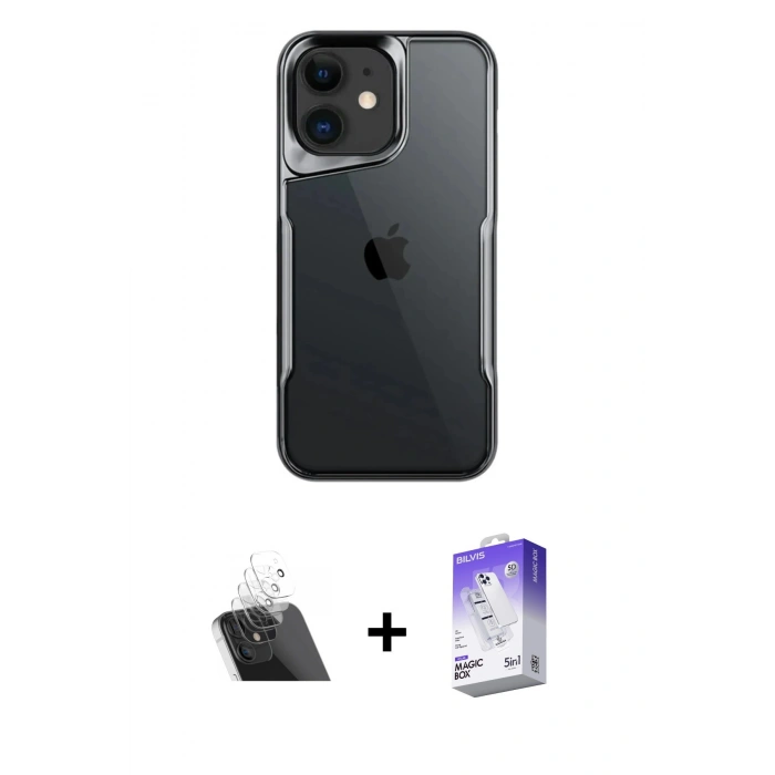 MARSİLYAN™- iPhone 11 Kılıf Akış Çizgi Koleksiyonu - Siyah Bilvis 5in1 3D Magic Cam Ekran Koruyucu + Kamera Lens Koruma Cam - SF