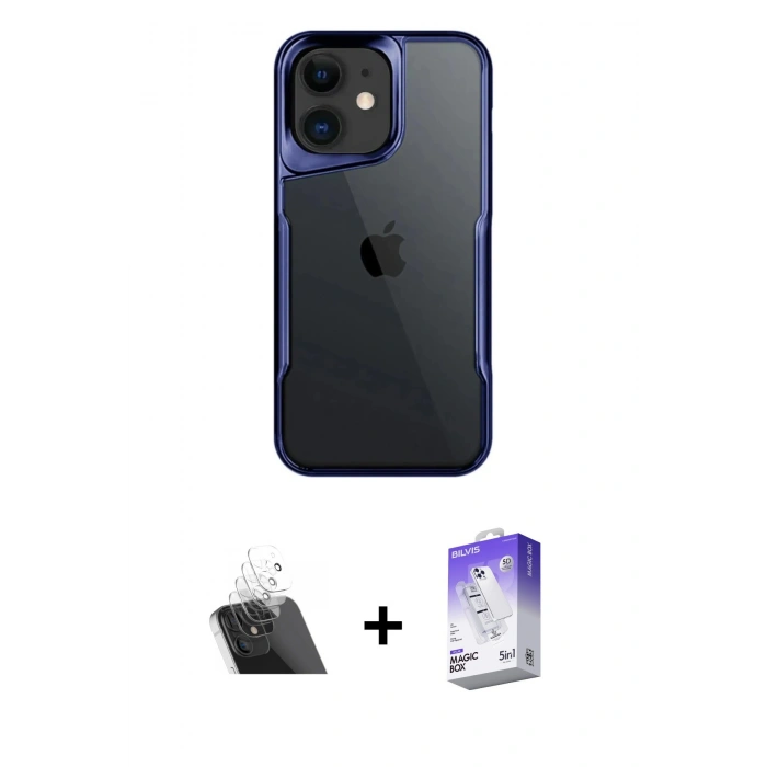 MARSİLYAN™- iPhone 11 Kılıf Akış Çizgi Koleksiyonu - Siyah Bilvis 5in1 3D Magic Cam Ekran Koruyucu + Kamera Lens Koruma Cam - SF
