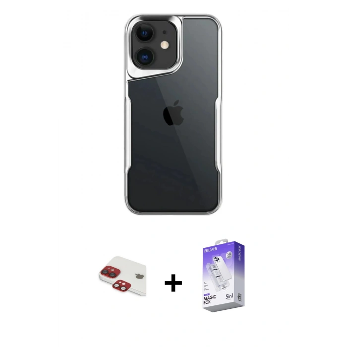 MARSİLYAN™- iPhone 11 Kılıf Akış Çizgi Koleksiyonu - Siyah Bilvis 5in1 3D Magic Cam Ekran Koruyucu + Pers Alüminyum Kamera Lens - KI