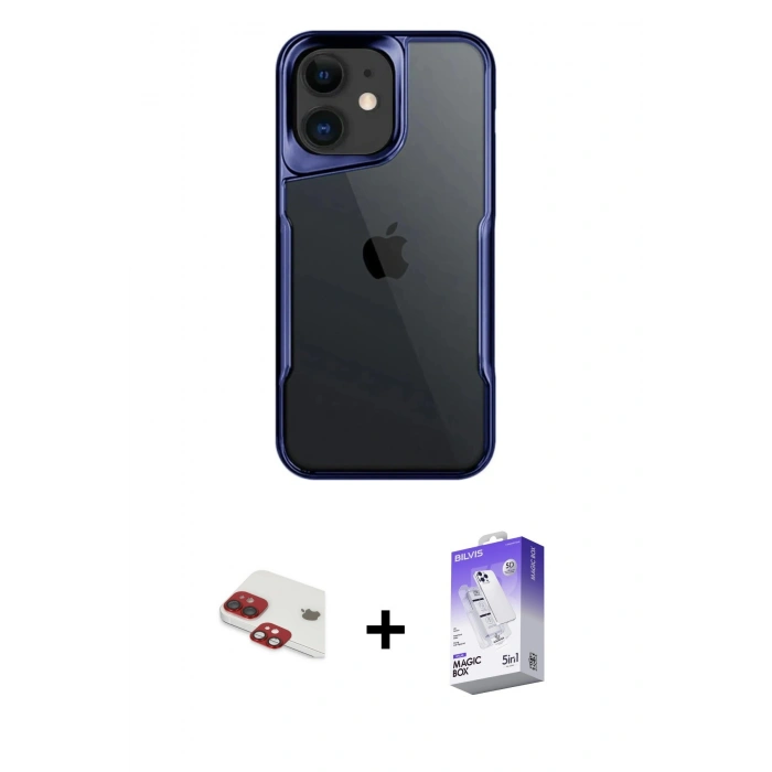 MARSİLYAN™- iPhone 11 Kılıf Akış Çizgi Koleksiyonu - Siyah Bilvis 5in1 3D Magic Cam Ekran Koruyucu + Pers Alüminyum Kamera Lens - KI