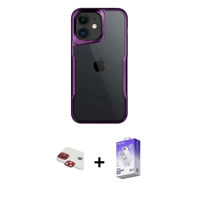 MARSİLYAN™- iPhone 11 Kılıf Akış Çizgi Koleksiyonu - Siyah Bilvis 5in1 3D Magic Cam Ekran Koruyucu + Pers Alüminyum Kamera Lens - KI