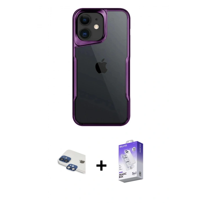 MARSİLYAN™- iPhone 11 Kılıf Akış Çizgi Koleksiyonu - Siyah Bilvis 5in1 3D Magic Cam Ekran Koruyucu + Pers Alüminyum Kamera Lens - LT