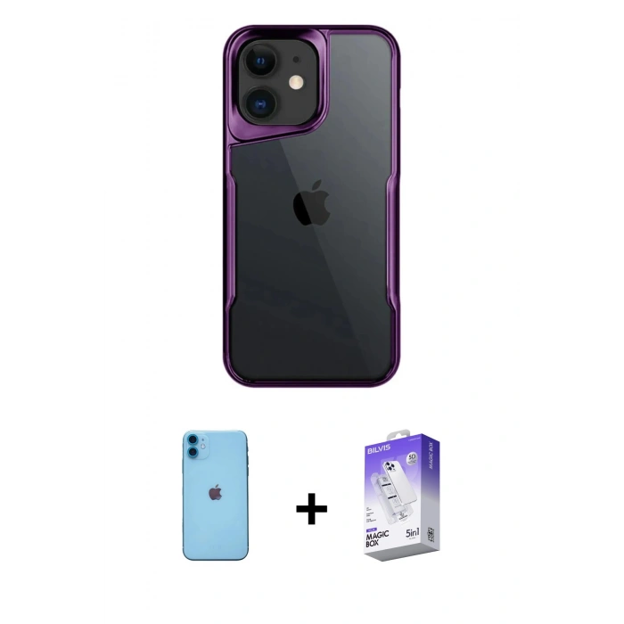 MARSİLYAN™- iPhone 11 Kılıf Akış Çizgi Koleksiyonu - Siyah Bilvis 5in1 3D Magic Cam Ekran Koruyucu + Neon Fosforlu Kamera Lens - MI