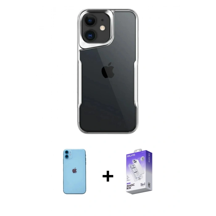 MARSİLYAN™- iPhone 11 Kılıf Akış Çizgi Koleksiyonu - Siyah Bilvis 5in1 3D Magic Cam Ekran Koruyucu + Neon Fosforlu Kamera Lens - MI