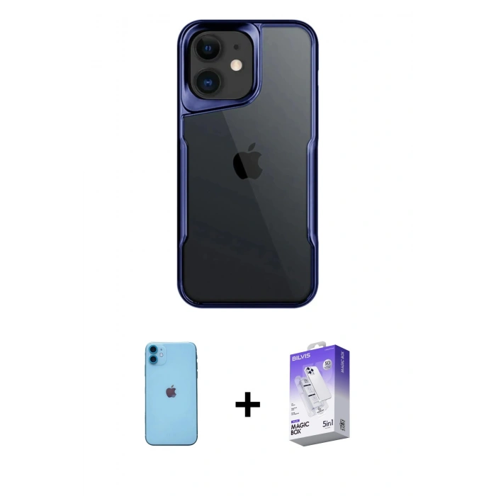 MARSİLYAN™- iPhone 11 Kılıf Akış Çizgi Koleksiyonu - Siyah Bilvis 5in1 3D Magic Cam Ekran Koruyucu + Neon Fosforlu Kamera Lens - MI