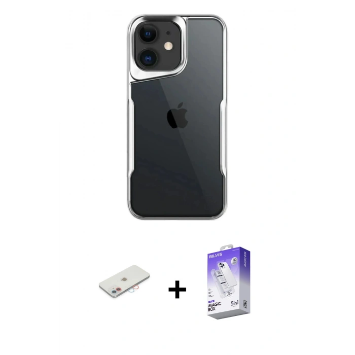 MARSİLYAN™- iPhone 11 Kılıf Akış Çizgi Koleksiyonu - Siyah Bilvis 5in1 3D Magic Cam Ekran Koruyucu + Pembe Renkli Kamera Lens Koruma Cam