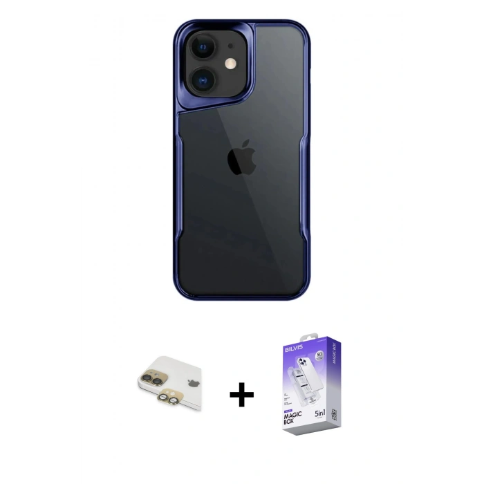 MARSİLYAN™- iPhone 11 Kılıf Akış Çizgi Koleksiyonu - Siyah Bilvis 5in1 3D Magic Cam Ekran Koruyucu + Pers Alüminyum Kamera Lens - GD