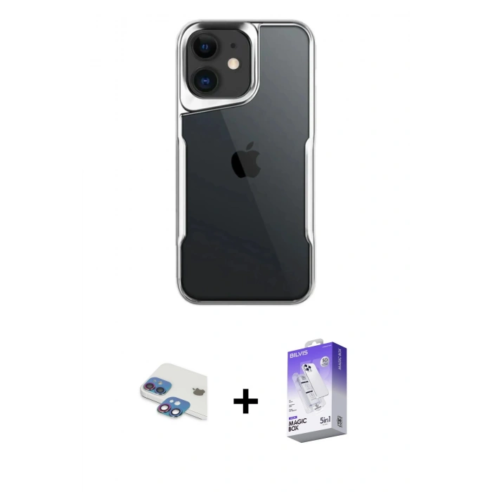 MARSİLYAN™- iPhone 11 Kılıf Akış Çizgi Koleksiyonu - Siyah Bilvis 5in1 3D Magic Cam Ekran Koruyucu + Pers Alüminyum Kamera Lens - GI