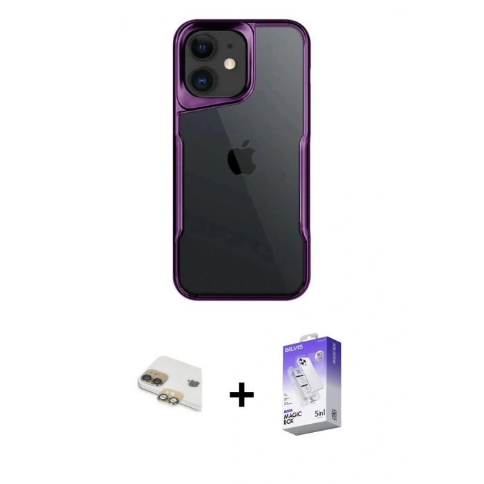 MARSİLYAN™- iPhone 11 Kılıf Akış Çizgi Koleksiyonu - Siyah Bilvis 5in1 3D Magic Cam Ekran Koruyucu + Pers Alüminyum Kamera Lens - GD