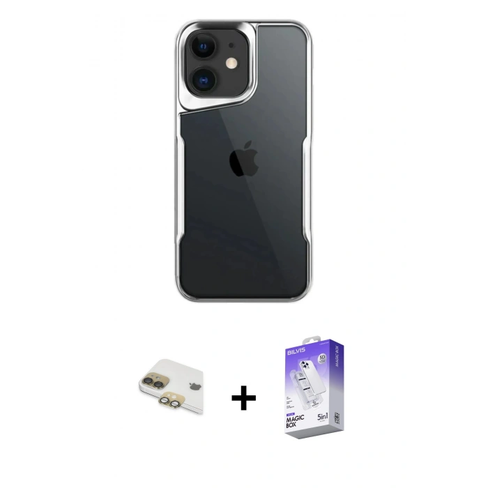 MARSİLYAN™- iPhone 11 Kılıf Akış Çizgi Koleksiyonu - Siyah Bilvis 5in1 3D Magic Cam Ekran Koruyucu + Pers Alüminyum Kamera Lens - GD