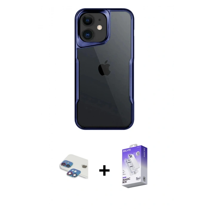 MARSİLYAN™- iPhone 11 Kılıf Akış Çizgi Koleksiyonu - Siyah Bilvis 5in1 3D Magic Cam Ekran Koruyucu + Pers Alüminyum Kamera Lens - GI