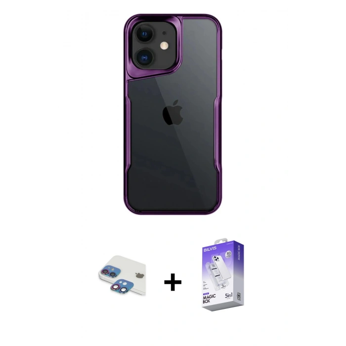 MARSİLYAN™- iPhone 11 Kılıf Akış Çizgi Koleksiyonu - Siyah Bilvis 5in1 3D Magic Cam Ekran Koruyucu + Pers Alüminyum Kamera Lens - GI