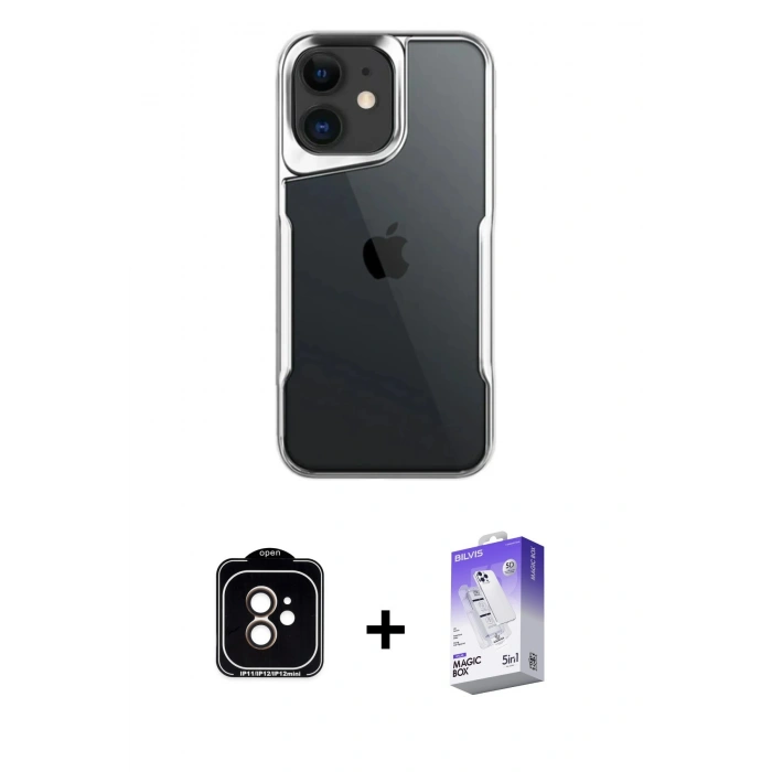 MARSİLYAN™- iPhone 11 Kılıf Akış Çizgi Koleksiyonu - Siyah Bilvis 5in1 3D Magic Cam Ekran Koruyucu + PVD Metal Kamera Lens - TU