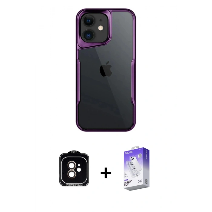 MARSİLYAN™- iPhone 11 Kılıf Akış Çizgi Koleksiyonu - Siyah Bilvis 5in1 3D Magic Cam Ekran Koruyucu + PVD Metal Kamera Lens - TU