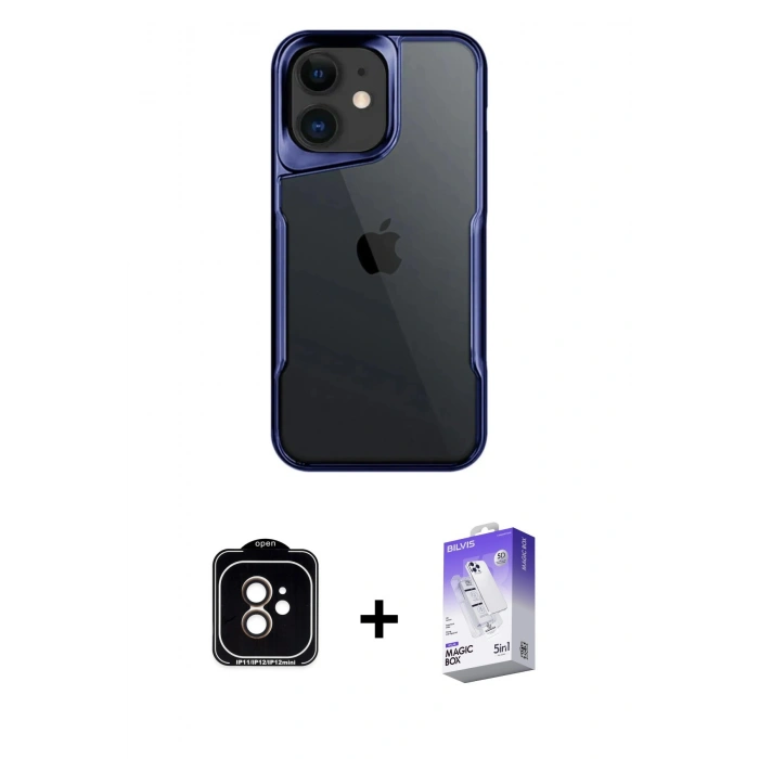 MARSİLYAN™- iPhone 11 Kılıf Akış Çizgi Koleksiyonu - Siyah Bilvis 5in1 3D Magic Cam Ekran Koruyucu + PVD Metal Kamera Lens - TU