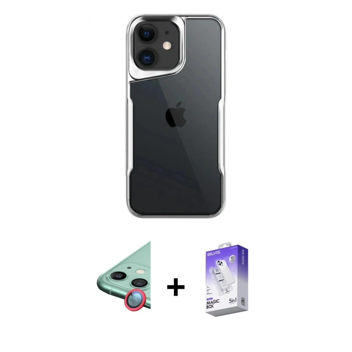 MARSİLYAN™- iPhone 11 Kılıf Akış Çizgi Koleksiyonu - Siyah Bilvis 5in1 3D Magic Cam Ekran Koruyucu + Raze Metal Kamera Lens - KI