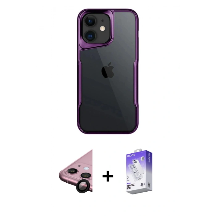 MARSİLYAN™- iPhone 11 Kılıf Akış Çizgi Koleksiyonu - Siyah Bilvis 5in1 3D Magic Cam Ekran Koruyucu + Raze Metal Kamera Lens - SH