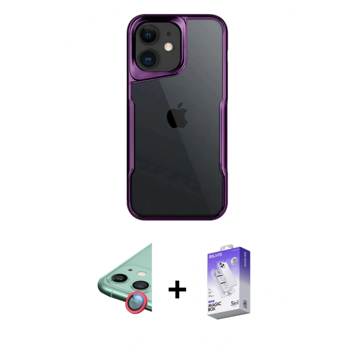 MARSİLYAN™- iPhone 11 Kılıf Akış Çizgi Koleksiyonu - Siyah Bilvis 5in1 3D Magic Cam Ekran Koruyucu + Raze Metal Kamera Lens - KI
