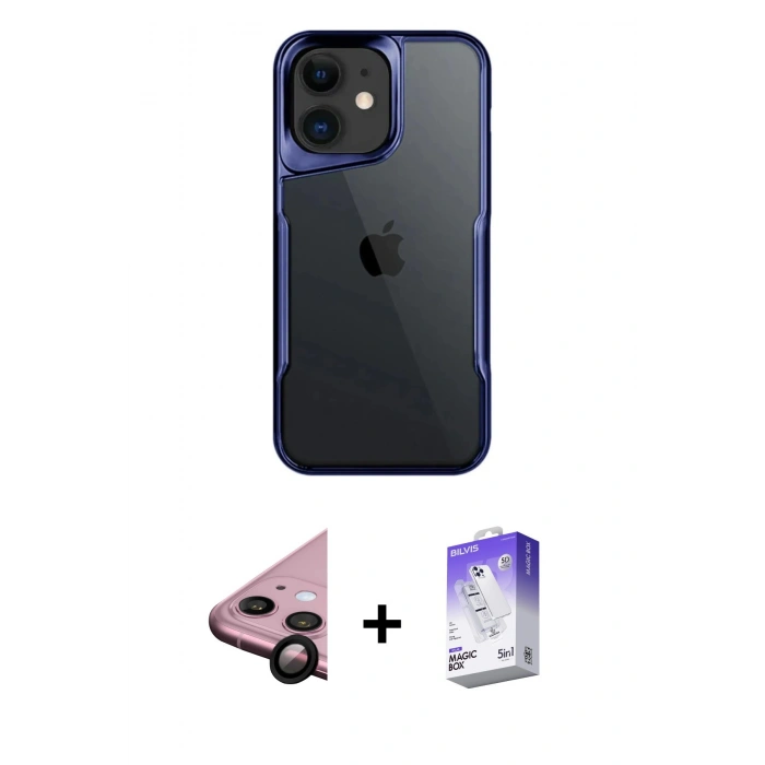 MARSİLYAN™- iPhone 11 Kılıf Akış Çizgi Koleksiyonu - Siyah Bilvis 5in1 3D Magic Cam Ekran Koruyucu + Raze Metal Kamera Lens - SH
