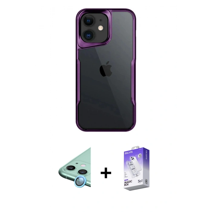MARSİLYAN™- iPhone 11 Kılıf Akış Çizgi Koleksiyonu - Siyah Bilvis 5in1 3D Magic Cam Ekran Koruyucu + Raze Metal Kamera Lens - MI