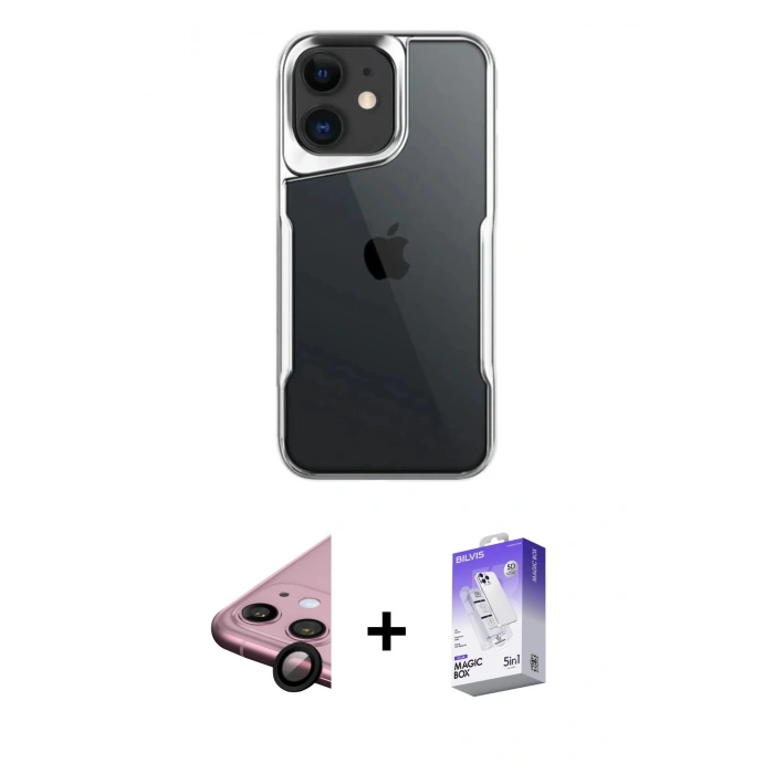 MARSİLYAN™- iPhone 11 Kılıf Akış Çizgi Koleksiyonu - Siyah Bilvis 5in1 3D Magic Cam Ekran Koruyucu + Raze Metal Kamera Lens - SH