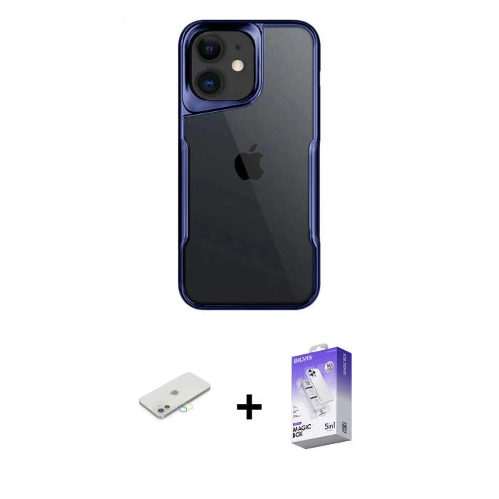 MARSİLYAN™- iPhone 11 Kılıf Akış Çizgi Koleksiyonu - Siyah Bilvis 5in1 3D Magic Cam Ekran Koruyucu + Renkli Kamera Lens Koruma Cam - SI