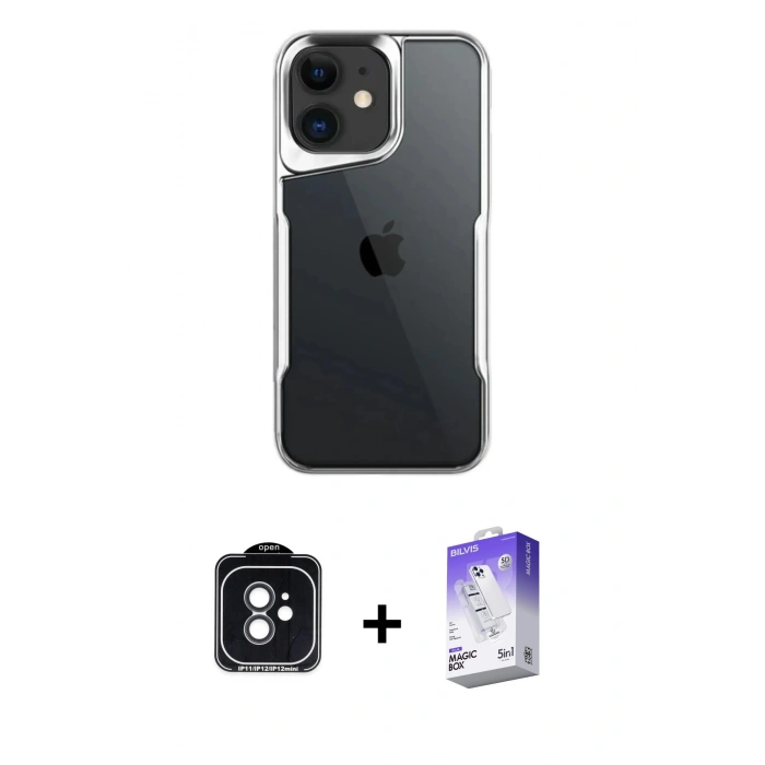 MARSİLYAN™- iPhone 11 Kılıf Akış Çizgi Koleksiyonu - Siyah Bilvis 5in1 3D Magic Cam Ekran Koruyucu + PVD Metal Kamera Lens - SH