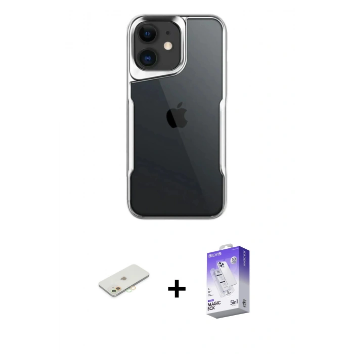 MARSİLYAN™- iPhone 11 Kılıf Akış Çizgi Koleksiyonu - Siyah Bilvis 5in1 3D Magic Cam Ekran Koruyucu + Renkli Kamera Lens Koruma Cam - TU