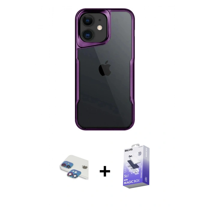 MARSİLYAN™- iPhone 11 Kılıf Akış Çizgi Koleksiyonu - Siyah Bilvis 5in1 5D Magic Hayalet Cam Ekran Koruyucu + Pers Alüminyum Kamera Lens - GI