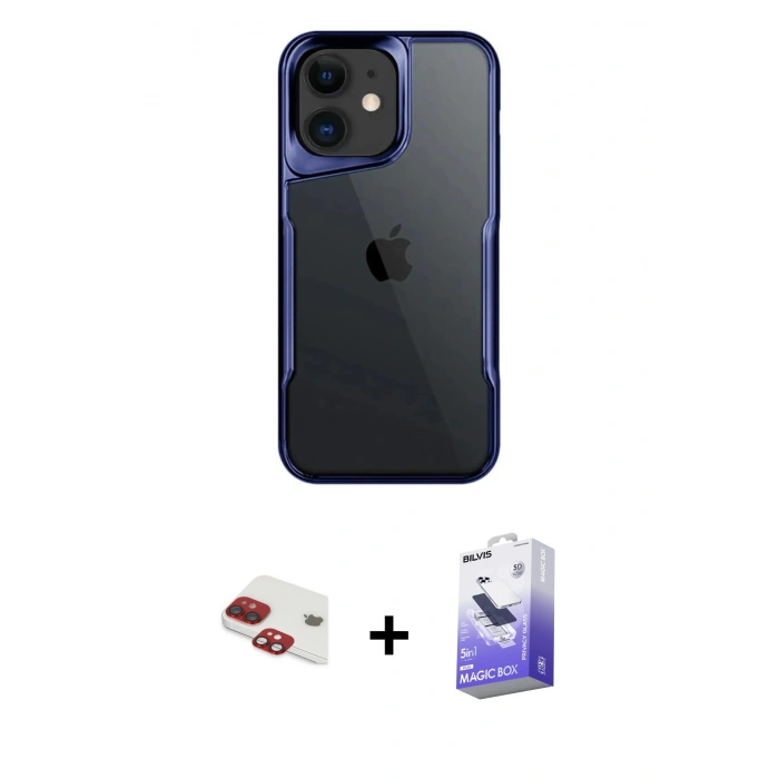 MARSİLYAN™- iPhone 11 Kılıf Akış Çizgi Koleksiyonu - Siyah Bilvis 5in1 5D Magic Hayalet Cam Ekran Koruyucu + Pers Alüminyum Kamera Lens - KI
