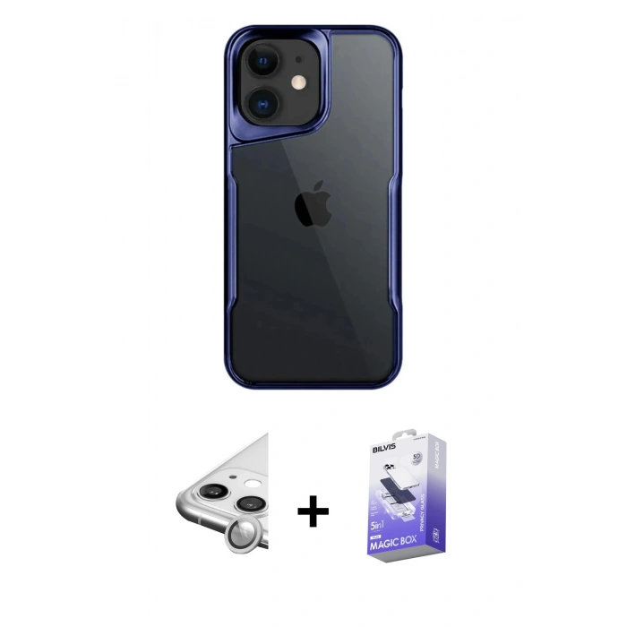 MARSİLYAN™- iPhone 11 Kılıf Akış Çizgi Koleksiyonu - Siyah Bilvis 5in1 5D Magic Hayalet Cam Ekran Koruyucu + Raze Metal Kamera Lens - GS
