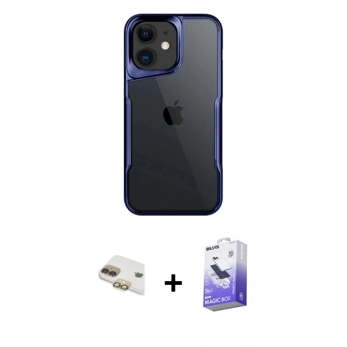 MARSİLYAN™- iPhone 11 Kılıf Akış Çizgi Koleksiyonu - Siyah Bilvis 5in1 5D Magic Hayalet Cam Ekran Koruyucu + Pers Alüminyum Kamera Lens - GD