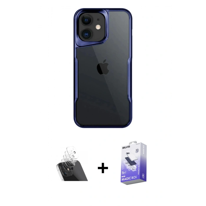 MARSİLYAN™- iPhone 11 Kılıf Akış Çizgi Koleksiyonu - Siyah Bilvis 5in1 5D Magic Hayalet Cam Ekran Koruyucu + Kamera Lens Koruma Cam - SF