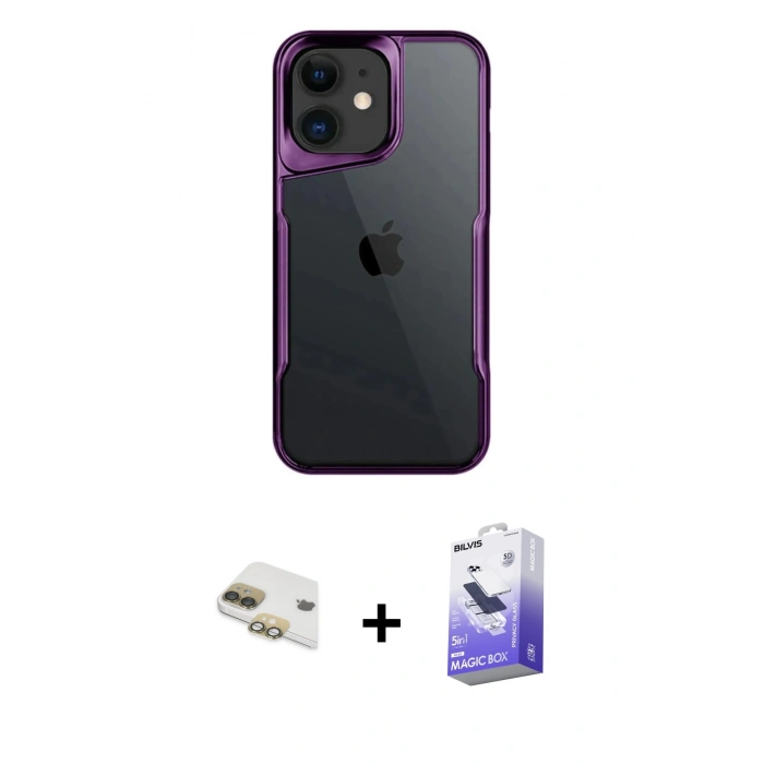 MARSİLYAN™- iPhone 11 Kılıf Akış Çizgi Koleksiyonu - Siyah Bilvis 5in1 5D Magic Hayalet Cam Ekran Koruyucu + Pers Alüminyum Kamera Lens - GD