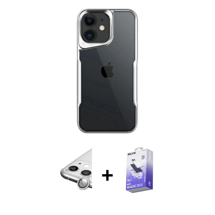 MARSİLYAN™- iPhone 11 Kılıf Akış Çizgi Koleksiyonu - Siyah Bilvis 5in1 5D Magic Hayalet Cam Ekran Koruyucu + Raze Metal Kamera Lens - GS