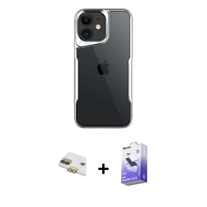 MARSİLYAN™- iPhone 11 Kılıf Akış Çizgi Koleksiyonu - Siyah Bilvis 5in1 5D Magic Hayalet Cam Ekran Koruyucu + Pers Alüminyum Kamera Lens - GD