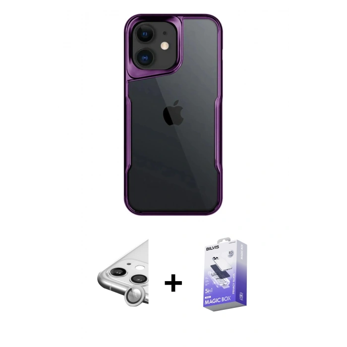 MARSİLYAN™- iPhone 11 Kılıf Akış Çizgi Koleksiyonu - Siyah Bilvis 5in1 5D Magic Hayalet Cam Ekran Koruyucu + Raze Metal Kamera Lens - GS