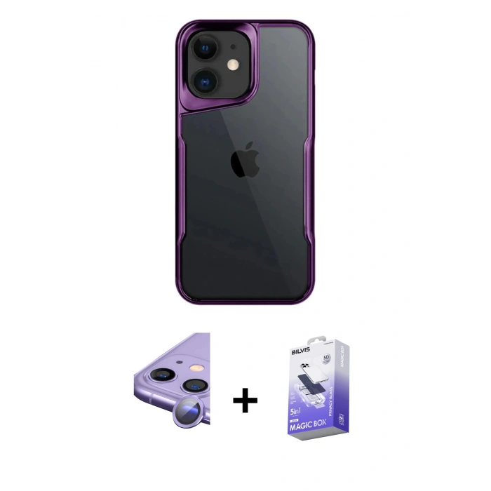 MARSİLYAN™- iPhone 11 Kılıf Akış Çizgi Koleksiyonu - Siyah Bilvis 5in1 5D Magic Hayalet Cam Ekran Koruyucu + Raze Metal Kamera Lens - MR