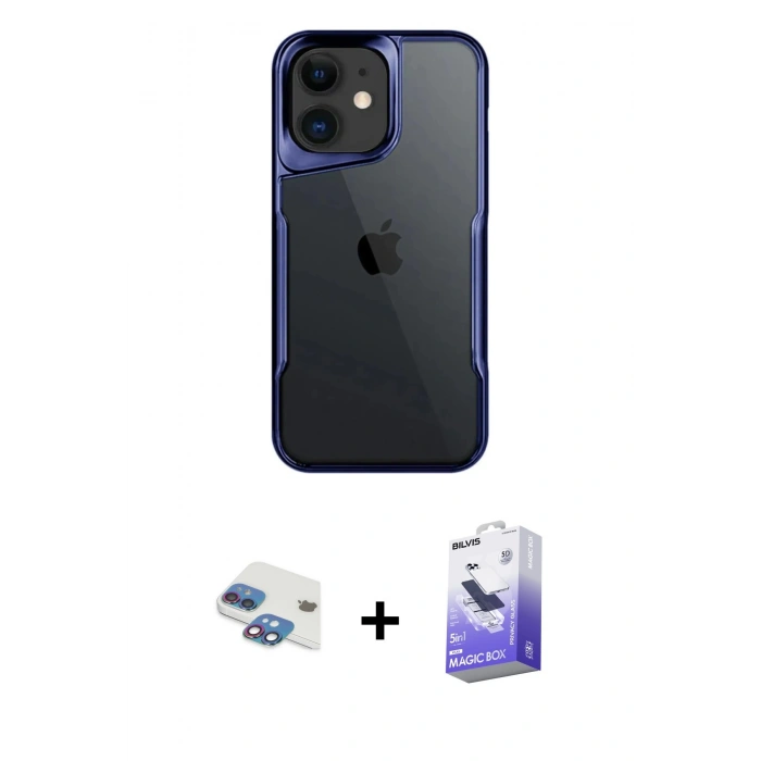 MARSİLYAN™- iPhone 11 Kılıf Akış Çizgi Koleksiyonu - Siyah Bilvis 5in1 5D Magic Hayalet Cam Ekran Koruyucu + Pers Alüminyum Kamera Lens - GI