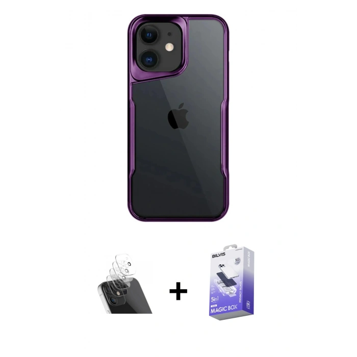 MARSİLYAN™- iPhone 11 Kılıf Akış Çizgi Koleksiyonu - Siyah Bilvis 5in1 5D Magic Hayalet Cam Ekran Koruyucu + Kamera Lens Koruma Cam - SF