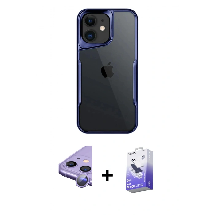 MARSİLYAN™- iPhone 11 Kılıf Akış Çizgi Koleksiyonu - Siyah Bilvis 5in1 5D Magic Hayalet Cam Ekran Koruyucu + Raze Metal Kamera Lens - MR