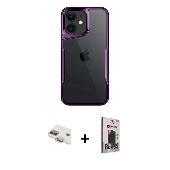 MARSİLYAN™- iPhone 11 Kılıf Akış Çizgi Koleksiyonu - Siyah Bilvis Hayalet Cam Ekran Koruyucu + Pers Alüminyum Kamera Lens - GD