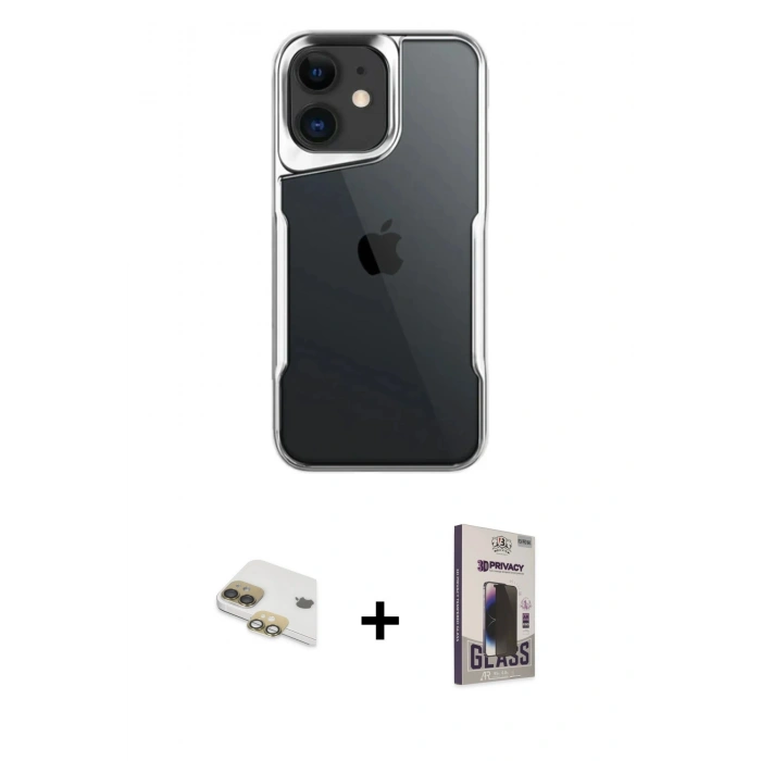 MARSİLYAN™- iPhone 11 Kılıf Akış Çizgi Koleksiyonu - Siyah Bilvis Hayalet Cam Ekran Koruyucu + Pers Alüminyum Kamera Lens - GD
