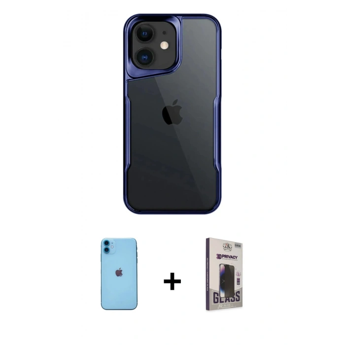 MARSİLYAN™- iPhone 11 Kılıf Akış Çizgi Koleksiyonu - Siyah Bilvis Hayalet Cam Ekran Koruyucu + Neon Fosforlu Kamera Lens - MI