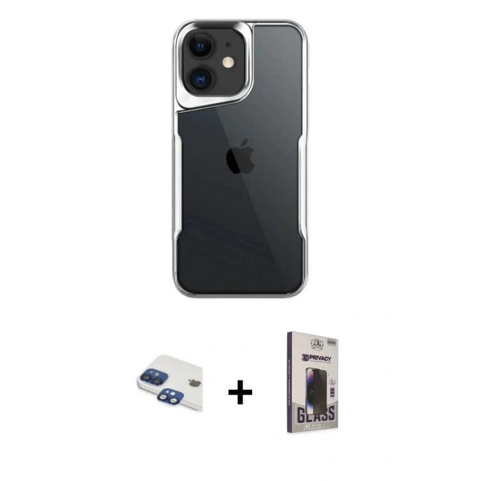 MARSİLYAN™- iPhone 11 Kılıf Akış Çizgi Koleksiyonu - Siyah Bilvis Hayalet Cam Ekran Koruyucu + Pers Alüminyum Kamera Lens - LT