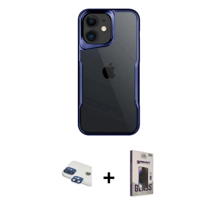 MARSİLYAN™- iPhone 11 Kılıf Akış Çizgi Koleksiyonu - Siyah Bilvis Hayalet Cam Ekran Koruyucu + Pers Alüminyum Kamera Lens - LT